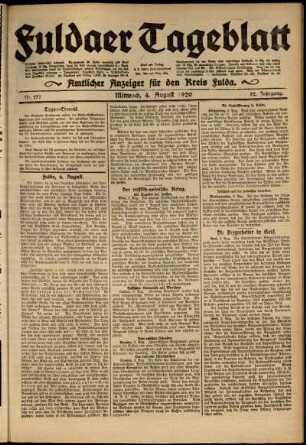 Ausgabe vom Mittwoch, den 04. August 1920.
