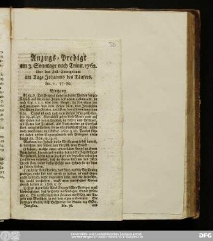Anzugs-Predigt am 3. Sonntage nach Trinit. 1762. über das Fest-Evangelium am Tage Johannis des Täufers, Luc. 1, 57-80.