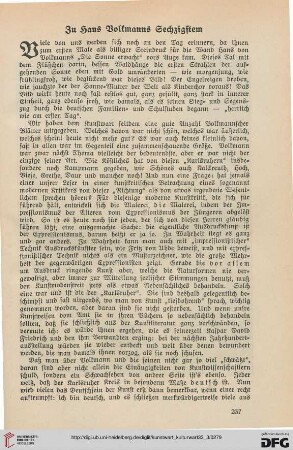 Zu Hans Volkmanns Sechzigstem