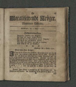 Nummer Achtain. Mahndags den 3. May 1751