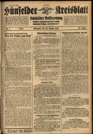 Erste Ausgabe vom Mittwoch, den 20. Januar 1937.