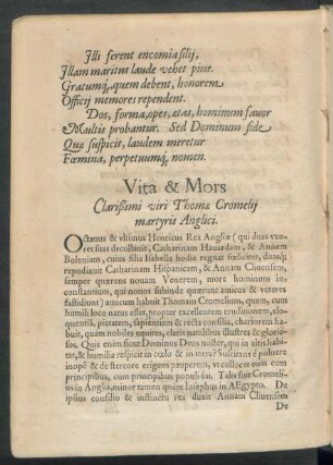 Vita & Mors Clarißimi viri Thomae Cromelii martyris Anglici.