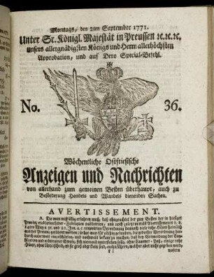 No. 36. Montags, den 2ten September 1771.