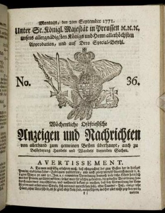 No. 36. Montags, den 2ten September 1771.