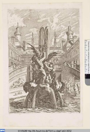 Brunnen mit wasserspeiendem Drachen im Hof eines Palasts