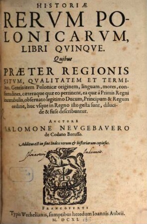 Historiae rerum Polonicarum libri quinque