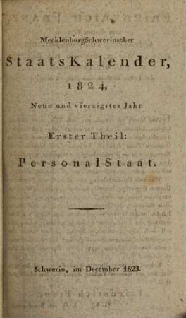 Großherzoglich-Mecklenburg-Schwerinscher Staats-Kalender. 1824, 1824