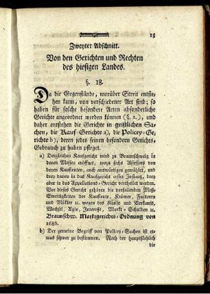 Zweyter Abschnitt. Von den Gerichten und Rechten des hiesigen Landes