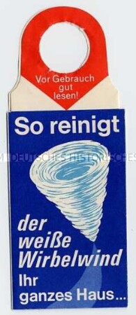 Werbeschrift für Reinigungsmittel in Form eines Flaschenanhängers