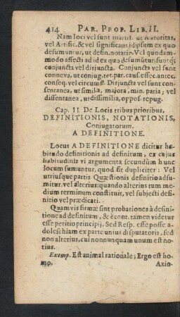 Cap. II. De Locis tribus prioribus, Definitionis, Notationis, Conjugatorum.