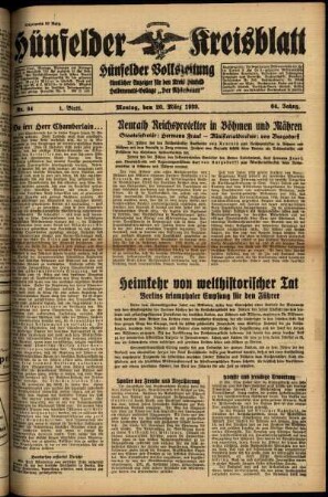 Erste Ausgabe vom Montag, den 20. März 1939.