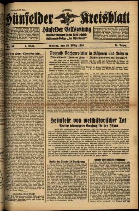 Erste Ausgabe vom Montag, den 20. März 1939.