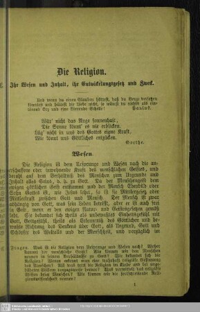 Die Religion : Ihr Wesen und Inhalt, ihr Entwicklungsgesetz und Zweck