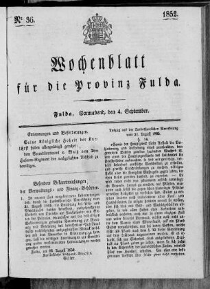 Nr. 36, Ausgabe vom 4. September 1852