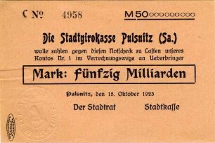 Notscheck über Fünfzig Milliarden Mark