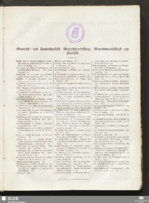 Gewerbs- und Handelpolitik, Gewerbsverfassung, Gewerbswirtschaft und Statistik