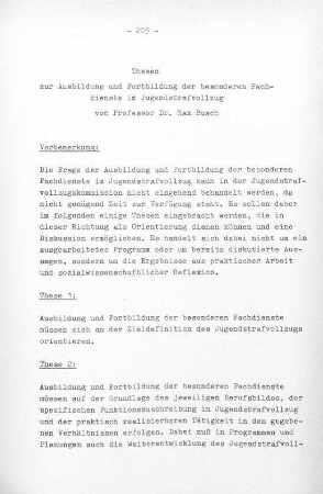 205-210, Thesen zur Ausbildung und Fortbildung der besonderen Fachdienste im Jugendstrafvollzug