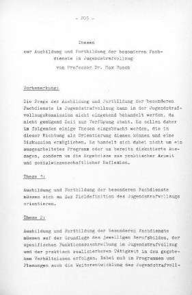 205-210, Thesen zur Ausbildung und Fortbildung der besonderen Fachdienste im Jugendstrafvollzug