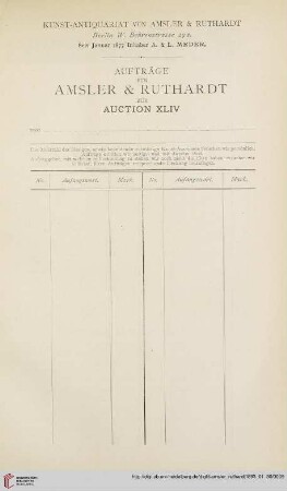 Aufträge für Amsler & Ruthardt zur Auction XLIV