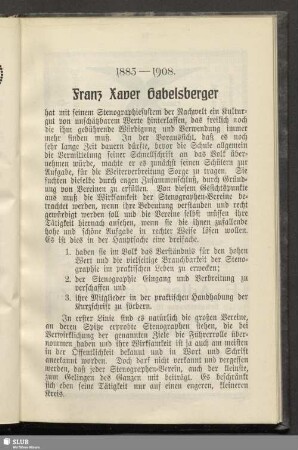 Franz Xaver Gabelsberger. 1883-1908