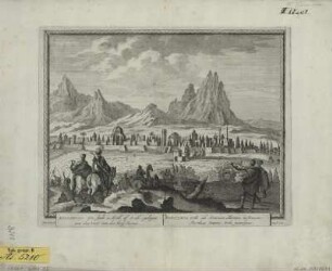 Ansicht von Sultaniye (Karapinar) in der Südtürkei, Kupferstich, 1702 : Sultanie : een stadt in Arak of Erak, gelegen aen den voet van den berg Taurus ; C.P. = Sultania : urbs ad Taurum Montem exstructa, Parthiae veteris urbs praecipua / Pet. Schenk. - Amst[eldami] , [1702]. - 1 Kunstbl. : col. Kupferst. ; Plattengr. 27 x 22 cm +++ Auch enth. in: Petri Schenkii Hecatompolis sive totius orbis terrarum oppida nobiliora centum