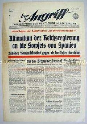Berliner NS-Tageszeitung "Der Angriff" u.a. zum Spanischen Bürgerkrieg