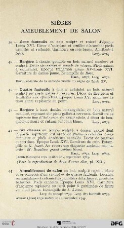 Sièges Ameublement de Salon (Nr. 39-44) mit Tafeln XI-XII