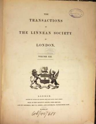 The transactions of the Linnean Society of London. 21, 21. 1852/55