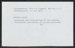 Brief von Gerhart Hauptmann an Wilhelm Buller