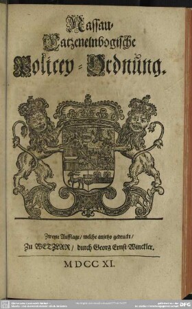 Nassau-Catzenelnbogische Policey-Ordnung