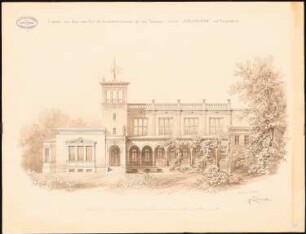 Vereinshaus des Künstlervereins »Malkasten«, Düsseldorf Entwurf D: Perspektivische Ansicht, Hauptansicht; Maßstabsleiste