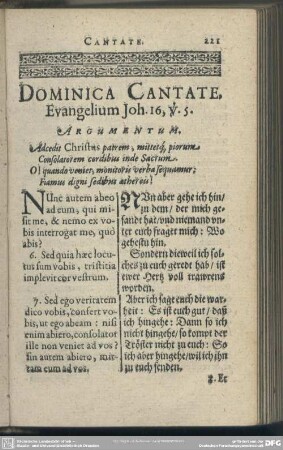Dominica Cantate, Evangelium Joh. 16, v. 5.