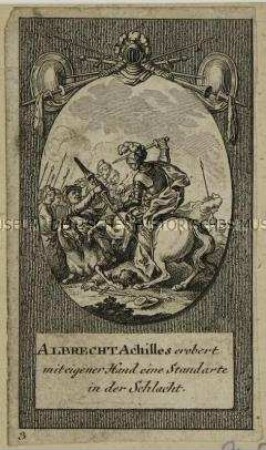 Zwölf kleine Szenen zu den brandenburgischen Kurfürsten: Albrecht Achilles erobert eine Standarte in der Schlacht