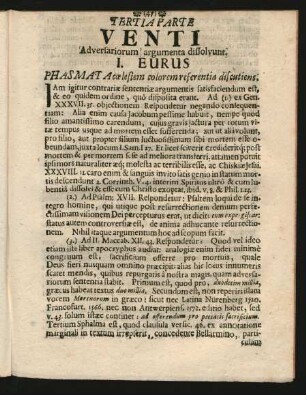 Tertia Parte Venti Adversariorum argumenta dissolvunt.
