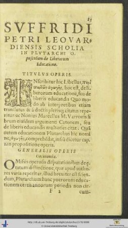 Suffridi Petri Leovardiensis Scholia In Plutarchi Opusculum de Liberorum Educatione