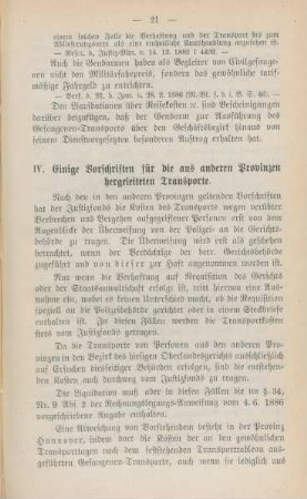 IV. Einige Vorschriften für die aus anderen Provinzen hergeleiteten Transporte
