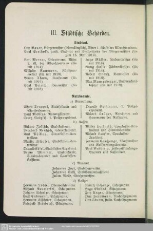 III. Behördenverzeichnis : Städtische Behörden