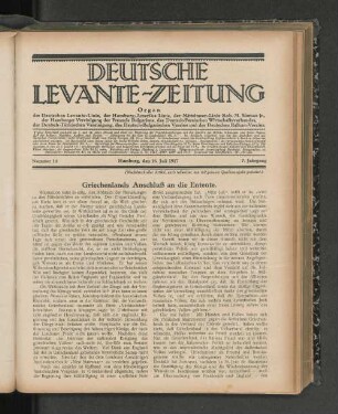 Griechenlands Anschluß an die Entente.
