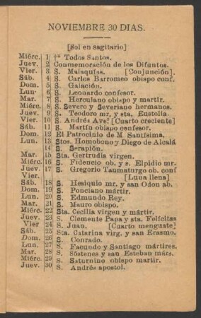 Noviembre 30 días. : (Sol en Sagitario).