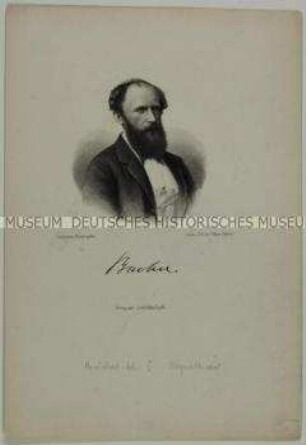Brustbildnis eines Mannes namens Bucher - Blatt mit faksimilierter Unterschrift des Dargestellten
