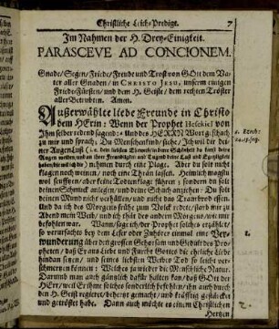 Im Nahmen der H. Drey-Einigkeit. Parasceve Ad Concionem.