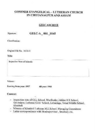 Inspection Note of Schools