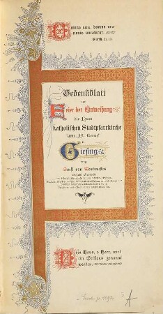 Gedenkblatt zur Feier der Einweihung der katholischen Stadtpfarrkirche zum "Hl. Kreuz" in Giesing