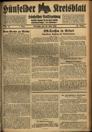 Erste Ausgabe vom Dienstag, den 20. Juni 1933.
