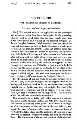 Chapter VIII. The rectilinear motion of particles.