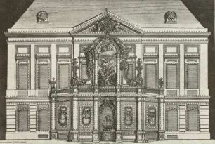 Illuminiertes Palais Rutowski : Dresden, Kurländer Palais. Ansicht anläßlich einer Illumination zur Zeit des Grafen Rutowski, Kupferstich, 18. Jh. Dresden, Sammlung Sekundogenitur