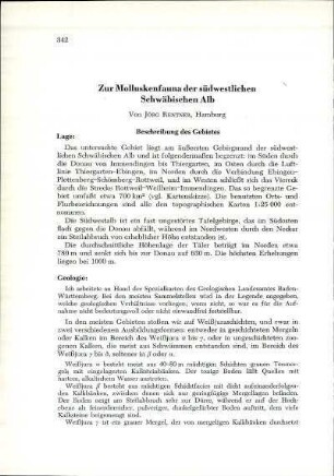 Zur Molluskenfauna der südwestlichen Schwäbischen Alb