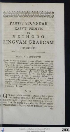 Partis Secundae Caput Primum De Methodo Linguam Graecam Discendi.