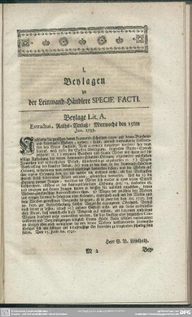 I. Beylagen zu der Leinwand-Händlere Specie Facti