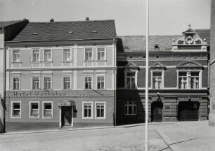 Roßwein, Hotel Herkules, Straßenansicht mit Anbau
